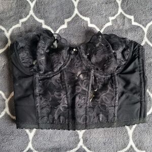 Vintage Valmont Black Corset Bustier Sz 36B Underwire Sheer Lace Victorian Pinup
